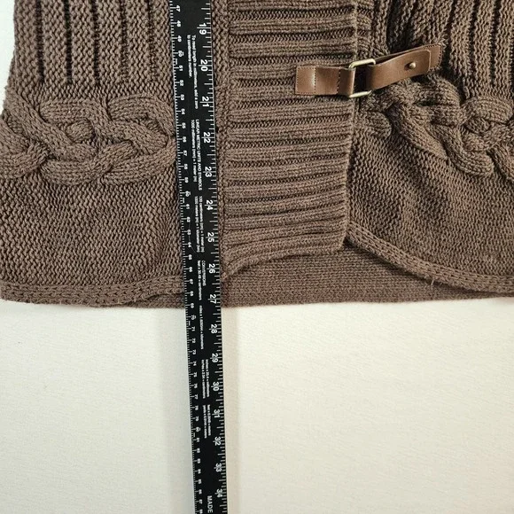 Tommy Hilfiger Sweater Vest Cable Knit Wrap Leather Buckles Women's Large Brown - Picture 6 of 7